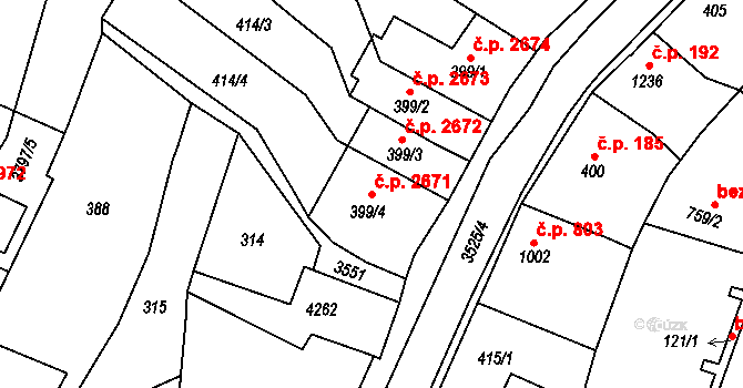 Dvůr Králové nad Labem 2671 na parcele st. 399/4 v KÚ Dvůr Králové nad Labem, Katastrální mapa