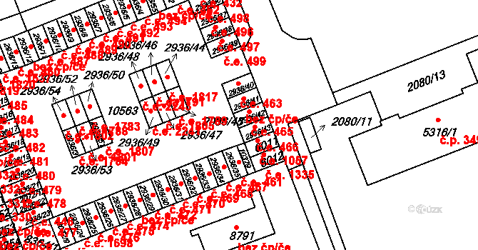 Hodonín 465 na parcele st. 2936/42 v KÚ Hodonín, Katastrální mapa
