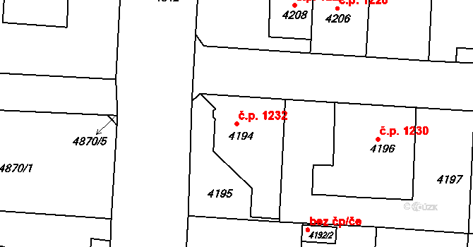 Česká Lípa 1232 na parcele st. 4194 v KÚ Česká Lípa, Katastrální mapa