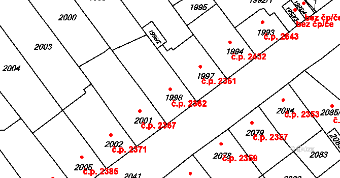 Chomutov 2362 na parcele st. 1998 v KÚ Chomutov II, Katastrální mapa