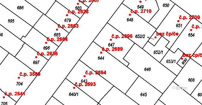 Chomutov 2689 na parcele st. 644 v KÚ Chomutov II, Katastrální mapa