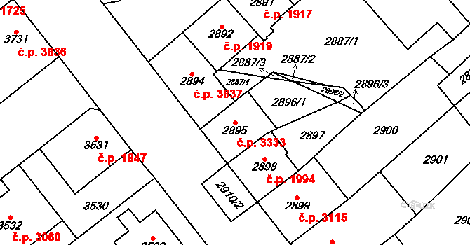 Chomutov 3333 na parcele st. 2895 v KÚ Chomutov I, Katastrální mapa