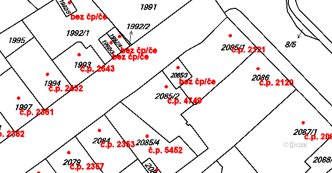 Chomutov 4749 na parcele st. 2085/2 v KÚ Chomutov II, Katastrální mapa