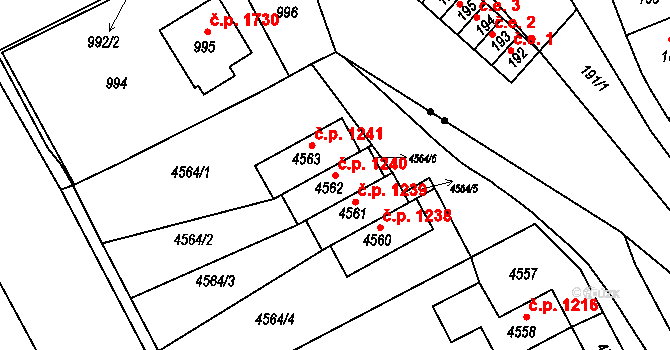 Jirkov 1240 na parcele st. 4562 v KÚ Jirkov, Katastrální mapa