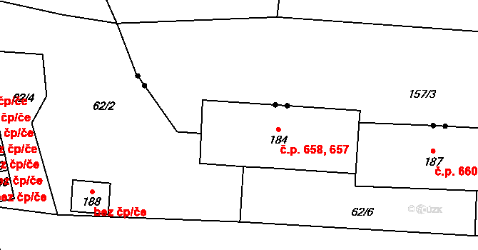 Chrastava 657,658 na parcele st. 184 v KÚ Chrastava II, Katastrální mapa