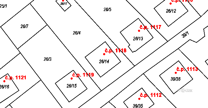 Ráj 1118, Karviná na parcele st. 26/14 v KÚ Ráj, Katastrální mapa