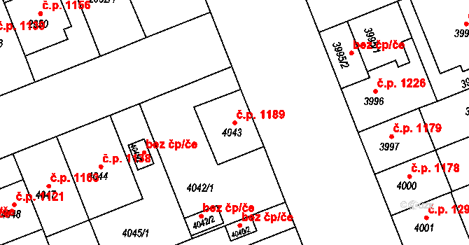 Východní Předměstí 1189, Plzeň na parcele st. 4043 v KÚ Plzeň, Katastrální mapa