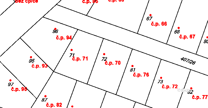 Vrbová Lhota 70 na parcele st. 72 v KÚ Vrbová Lhota, Katastrální mapa