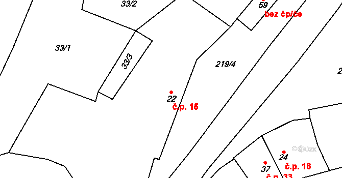 Miškovice 15, Třebovle na parcele st. 22 v KÚ Miškovice u Kouřimi, Katastrální mapa