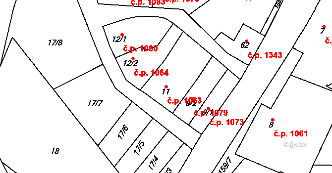 Litovel 1063 na parcele st. 11 v KÚ Chořelice, Katastrální mapa