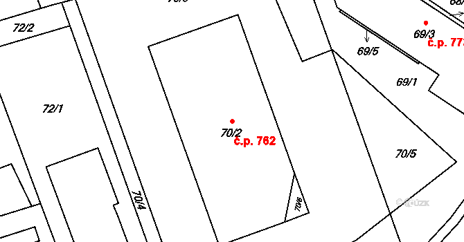 Hrabová 762, Ostrava na parcele st. 70/2 v KÚ Hrabová, Katastrální mapa