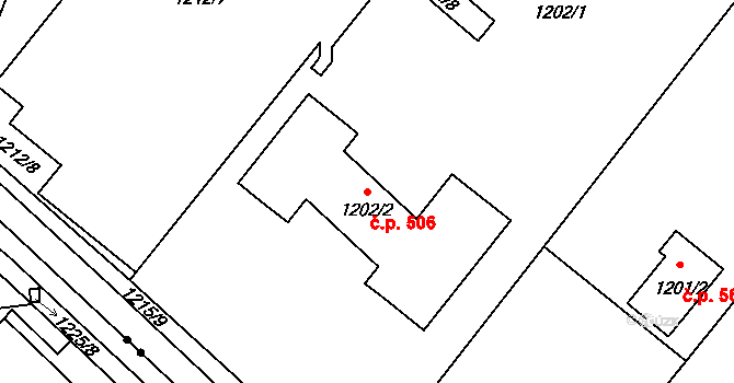 Štípa 506, Zlín na parcele st. 1202/2 v KÚ Štípa, Katastrální mapa