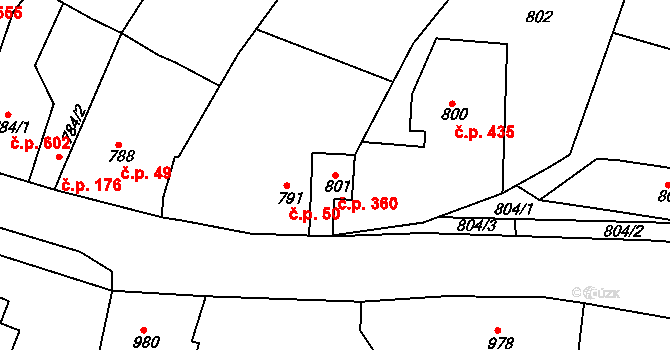 Želechovice nad Dřevnicí 360 na parcele st. 801 v KÚ Želechovice nad Dřevnicí, Katastrální mapa
