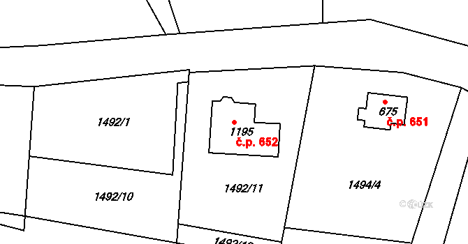 Luby 652 na parcele st. 1195 v KÚ Luby I, Katastrální mapa