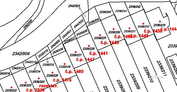 Stodůlky 1441, Praha na parcele st. 2339/228 v KÚ Stodůlky, Katastrální mapa