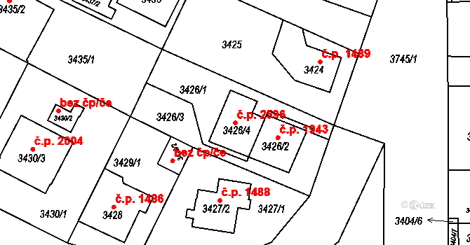 Horní Počernice 2596, Praha na parcele st. 3426/4 v KÚ Horní Počernice, Katastrální mapa