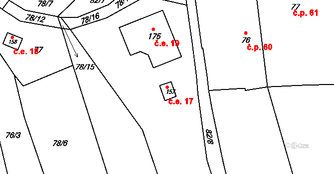 Stračí 17, Štětí na parcele st. 157 v KÚ Stračí, Katastrální mapa
