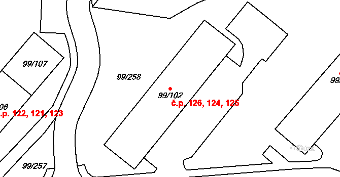 Habartov 124,125,126 na parcele st. 99/102 v KÚ Habartov, Katastrální mapa