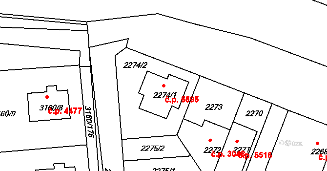 Chomutov 5595 na parcele st. 2274/1 v KÚ Chomutov II, Katastrální mapa