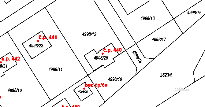 Sviadnov 440 na parcele st. 4998/25 v KÚ Sviadnov, Katastrální mapa