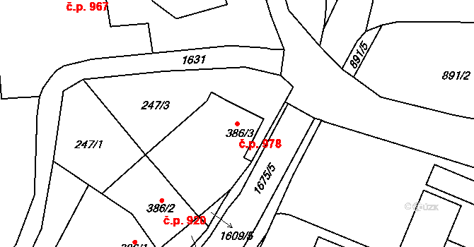 Litovel 978 na parcele st. 386/3 v KÚ Litovel, Katastrální mapa