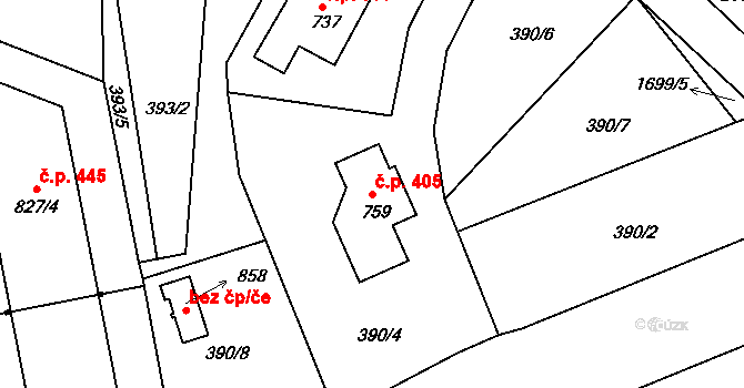 Vyšší Brod 405 na parcele st. 759 v KÚ Vyšší Brod, Katastrální mapa