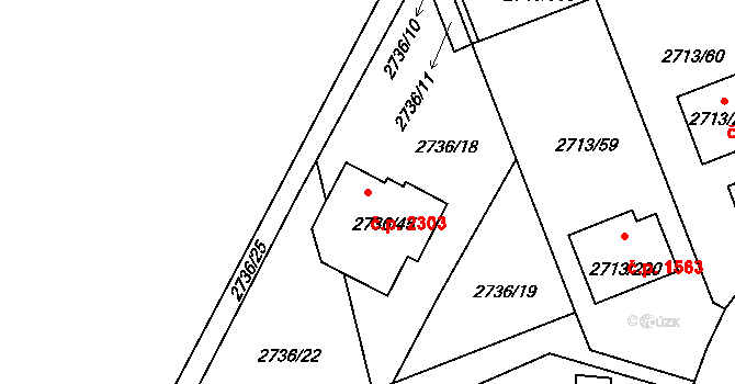 Pelhřimov 2303 na parcele st. 2736/45 v KÚ Pelhřimov, Katastrální mapa