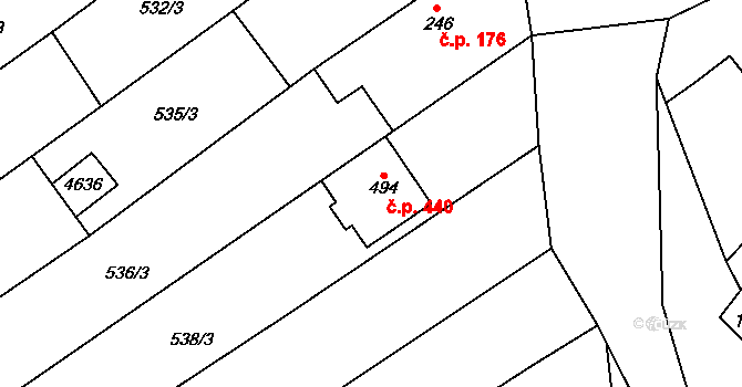 Mistřice 440 na parcele st. 494 v KÚ Mistřice I, Katastrální mapa
