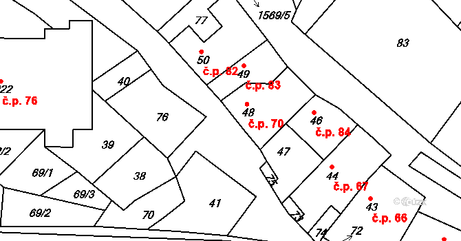 Třebelovice 70 na parcele st. 48 v KÚ Třebelovice, Katastrální mapa