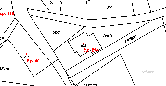 Krchleby 294 na parcele st. 408 v KÚ Krchleby u Nymburka, Katastrální mapa