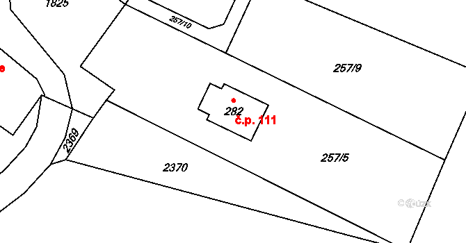 Čaková 111 na parcele st. 282 v KÚ Čaková, Katastrální mapa