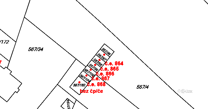 Vyškov-Předměstí 864, Vyškov na parcele st. 567/97 v KÚ Vyškov, Katastrální mapa