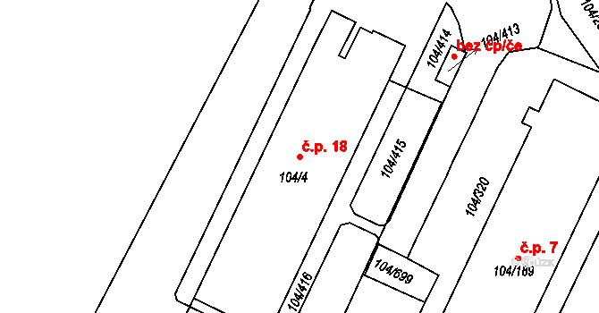 Tušimice 18, Kadaň na parcele st. 104/4 v KÚ Tušimice, Katastrální mapa