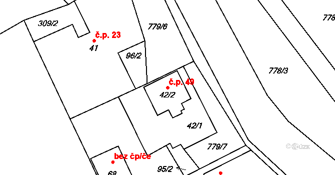 Malechov 49, Dolany na parcele st. 42/2 v KÚ Malechov, Katastrální mapa