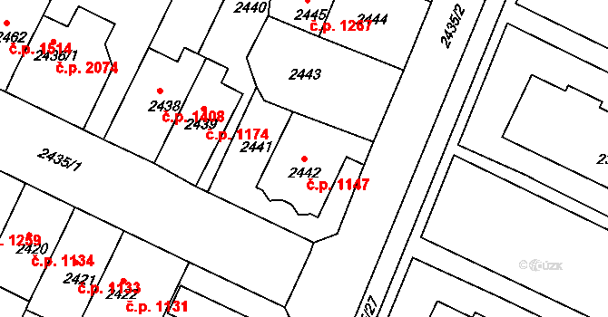 Předměstí 1147, Litoměřice na parcele st. 2442 v KÚ Litoměřice, Katastrální mapa