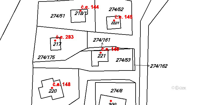 Skalka 146, Cheb na parcele st. 221 v KÚ Skalka u Chebu, Katastrální mapa