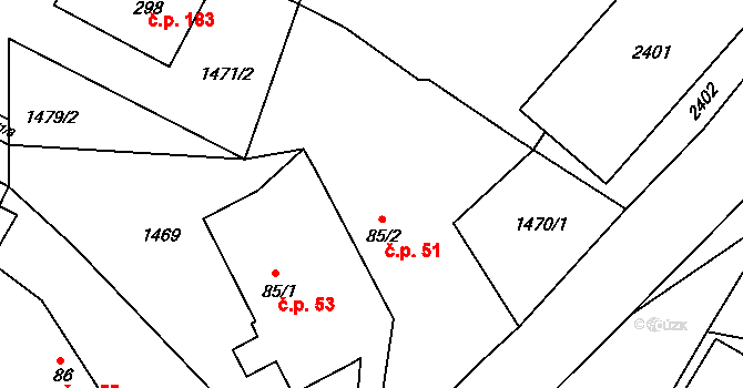 Vrchotovy Janovice 51 na parcele st. 85/2 v KÚ Vrchotovy Janovice, Katastrální mapa