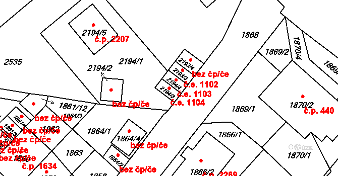 Předměstí 1104, Litoměřice na parcele st. 2194/3 v KÚ Litoměřice, Katastrální mapa