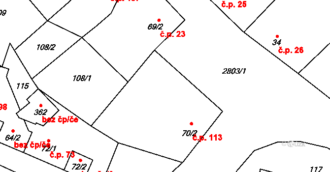 Zdislavice 113 na parcele st. 70/2 v KÚ Zdislavice u Vlašimi, Katastrální mapa