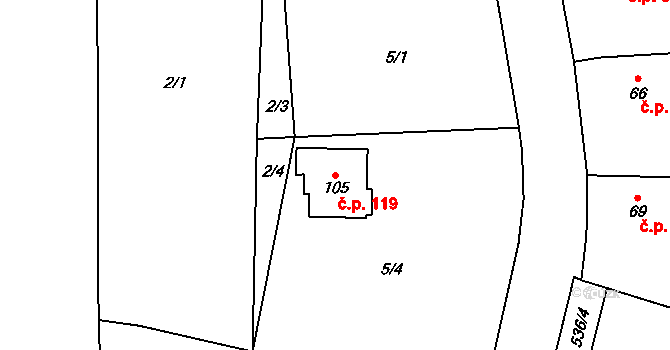 Trpišov 119, Slatiňany na parcele st. 105 v KÚ Trpišov, Katastrální mapa