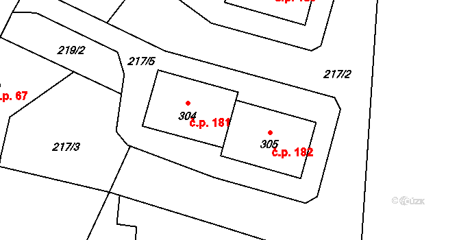 Huntířov 182 na parcele st. 305 v KÚ Huntířov u Děčína, Katastrální mapa