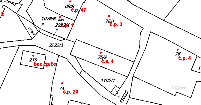 Onšovec 4, Horka II na parcele st. 75/2 v KÚ Horka nad Sázavou, Katastrální mapa