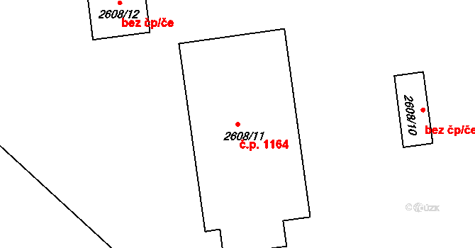 Miroslav 1164 na parcele st. 2608/11 v KÚ Miroslav, Katastrální mapa