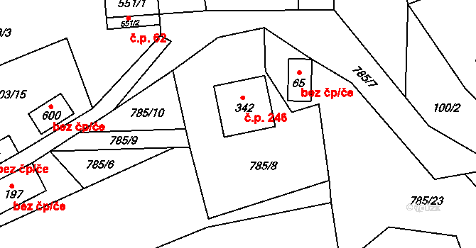 Všemina 246 na parcele st. 342 v KÚ Všemina, Katastrální mapa