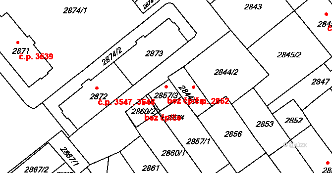 Chomutov 39086771 na parcele st. 2857/3 v KÚ Chomutov II, Katastrální mapa