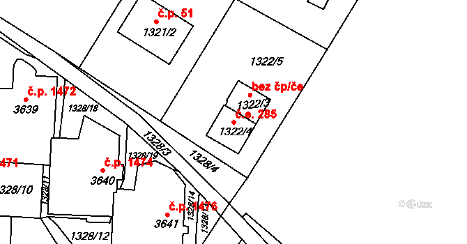 Rumburk 1 285, Rumburk na parcele st. 1322/4 v KÚ Rumburk, Katastrální mapa