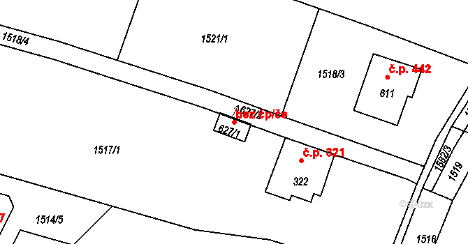 Bystřice 39315771 na parcele st. 627/1 v KÚ Bystřice u Benešova, Katastrální mapa