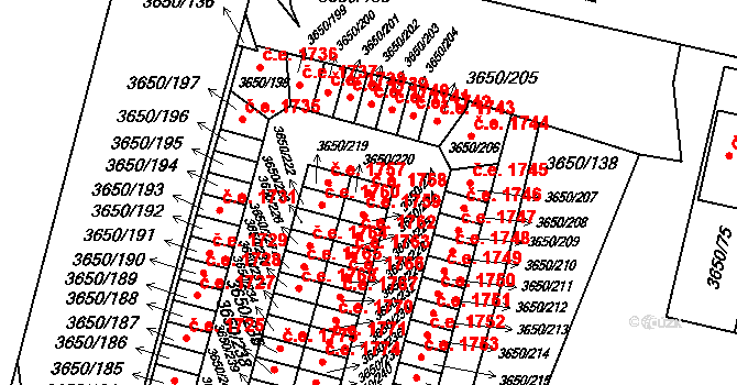 Jindřichův Hradec III 1758, Jindřichův Hradec na parcele st. 3650/220 v KÚ Jindřichův Hradec, Katastrální mapa