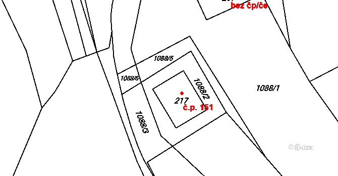 Popov 151, Štítná nad Vláří-Popov na parcele st. 217 v KÚ Popov nad Vláří, Katastrální mapa