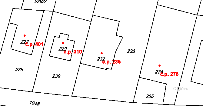 Pustá Polom 235 na parcele st. 232 v KÚ Pustá Polom, Katastrální mapa